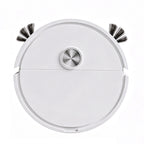 Robot aspirateur blanc seul sur fond blanc