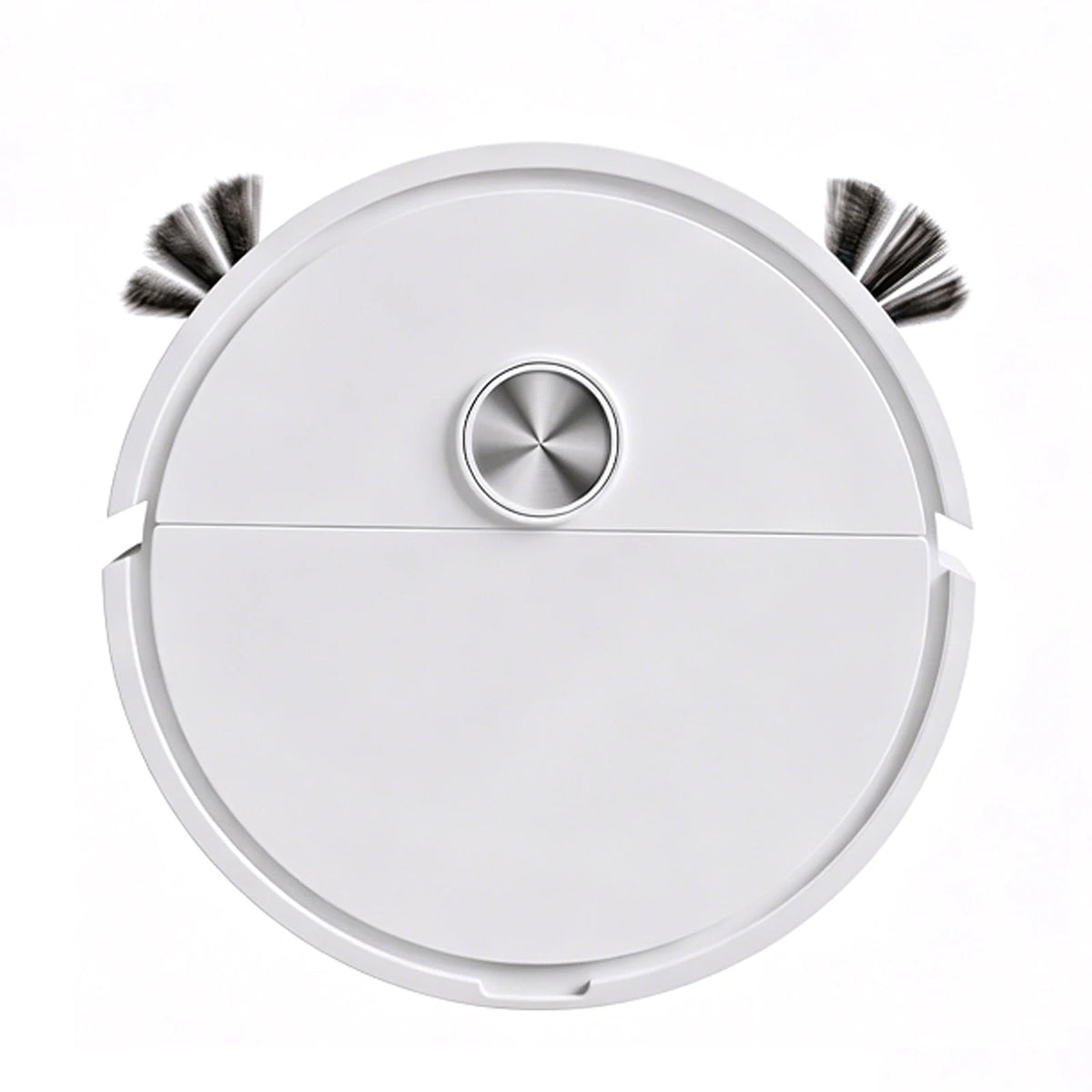 Robot aspirateur blanc seul sur fond blanc