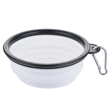 Petite gamelle pliable blanche avec bord noir et mousqueton pour chien et chat, 350 ml
