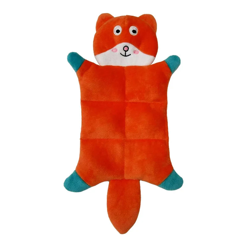Ours plat orange en peluche sonore pour chien