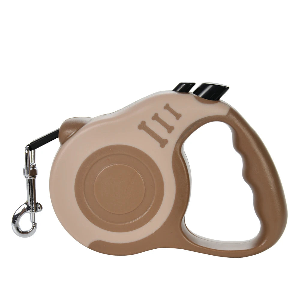 Laisse à enrouleur beige et marron pour petit chien, longueur 5 m