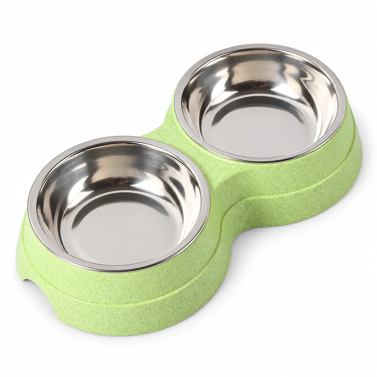 Double gamelle en inox sur support pour chien et chat — fond blanc