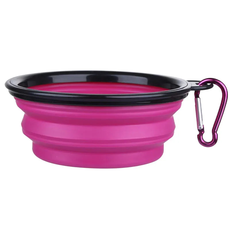 Gamelle de voyage pliable rose avec bord noir et mousqueton, 350 ml