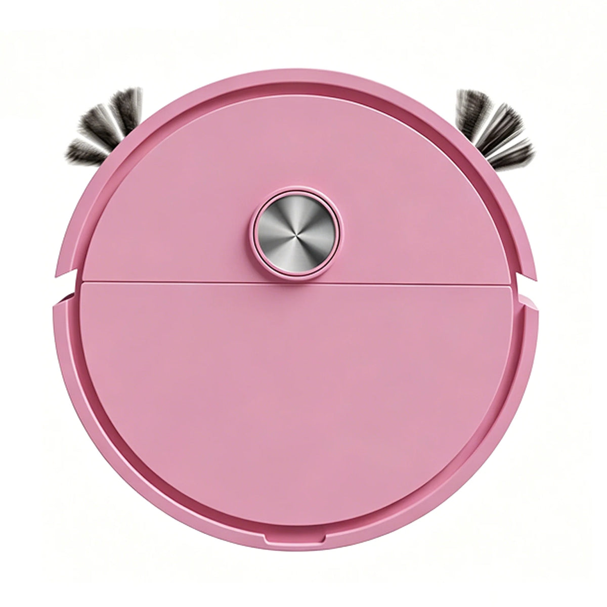 Robot aspirateur rose seul sur fond blanc