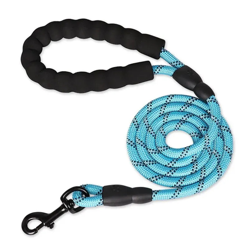Laisse réfléchissante turquoise avec poignée noire rembourrée, longueur 1,5 m