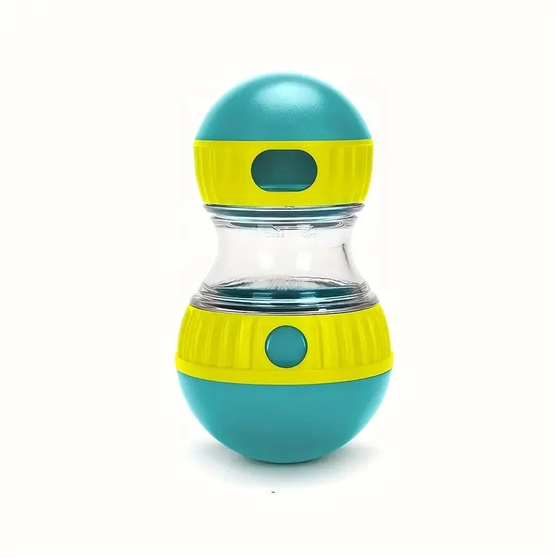 Jouet distributeur de friandises pour chien, modèle turquoise et jaune