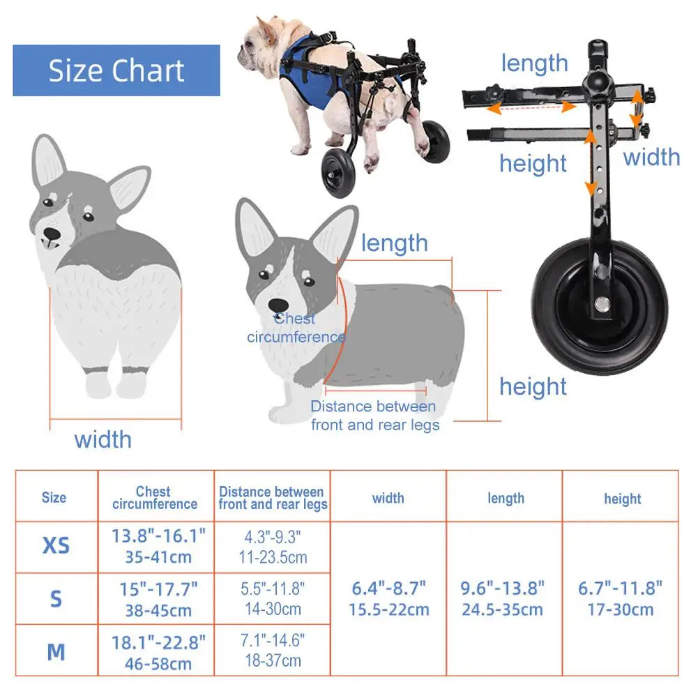 Chariot de mobilité réglable pour petits chiens et chats