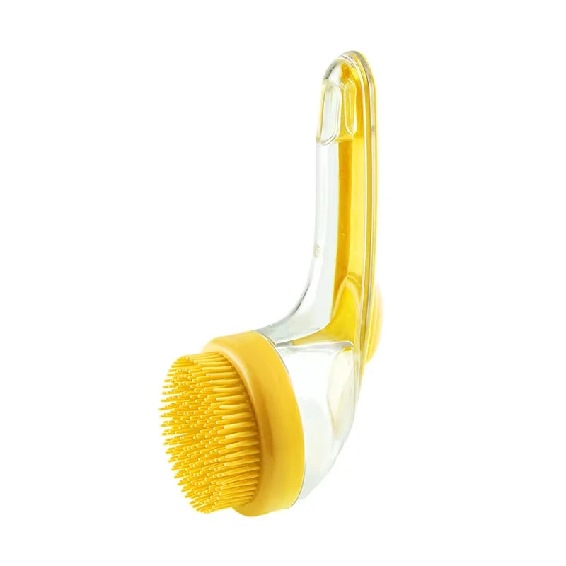 Brosse de bain jaune à manche pour chien et chat