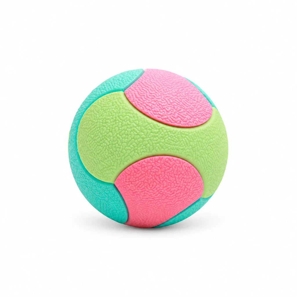 Balle multicolore en caoutchouc pour chien — fond blanc
