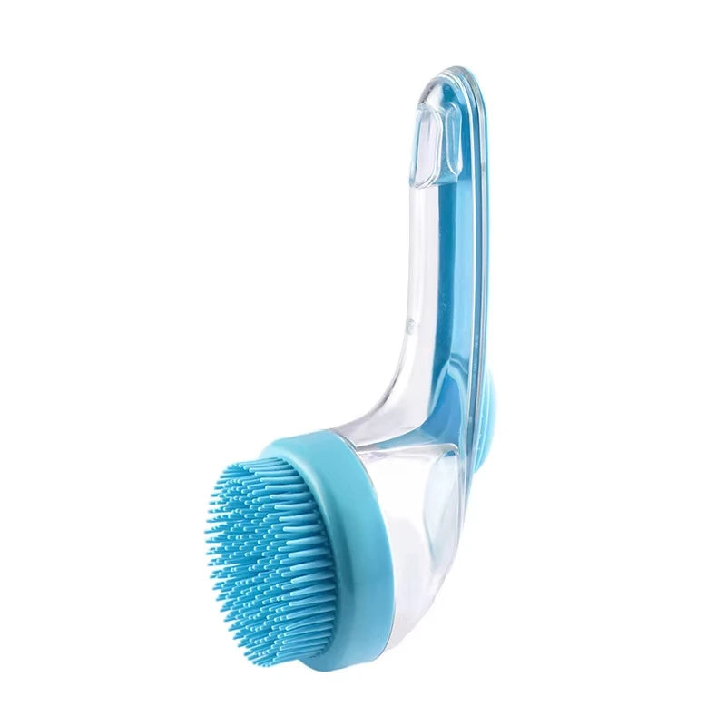 Brosse de bain bleue à manche pour chien et chat