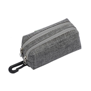 Pochette grise de distribution de sacs pour chien avec fermeture et mousqueton