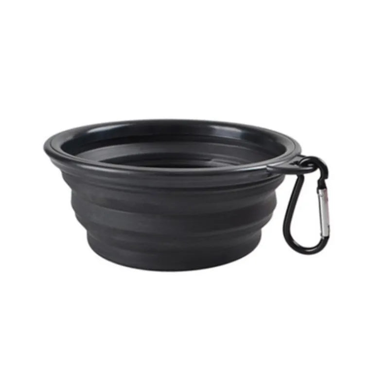 Petite gamelle pliable noire avec mousqueton pour chien et chat, 350 ml