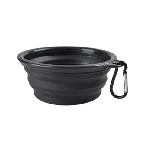 Petite gamelle pliable noire avec mousqueton pour chien et chat, 350 ml