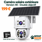 Caméra solaire extérieure double objectif version 4K avec panneau solaire et carte 32 Go incluse — 199 €