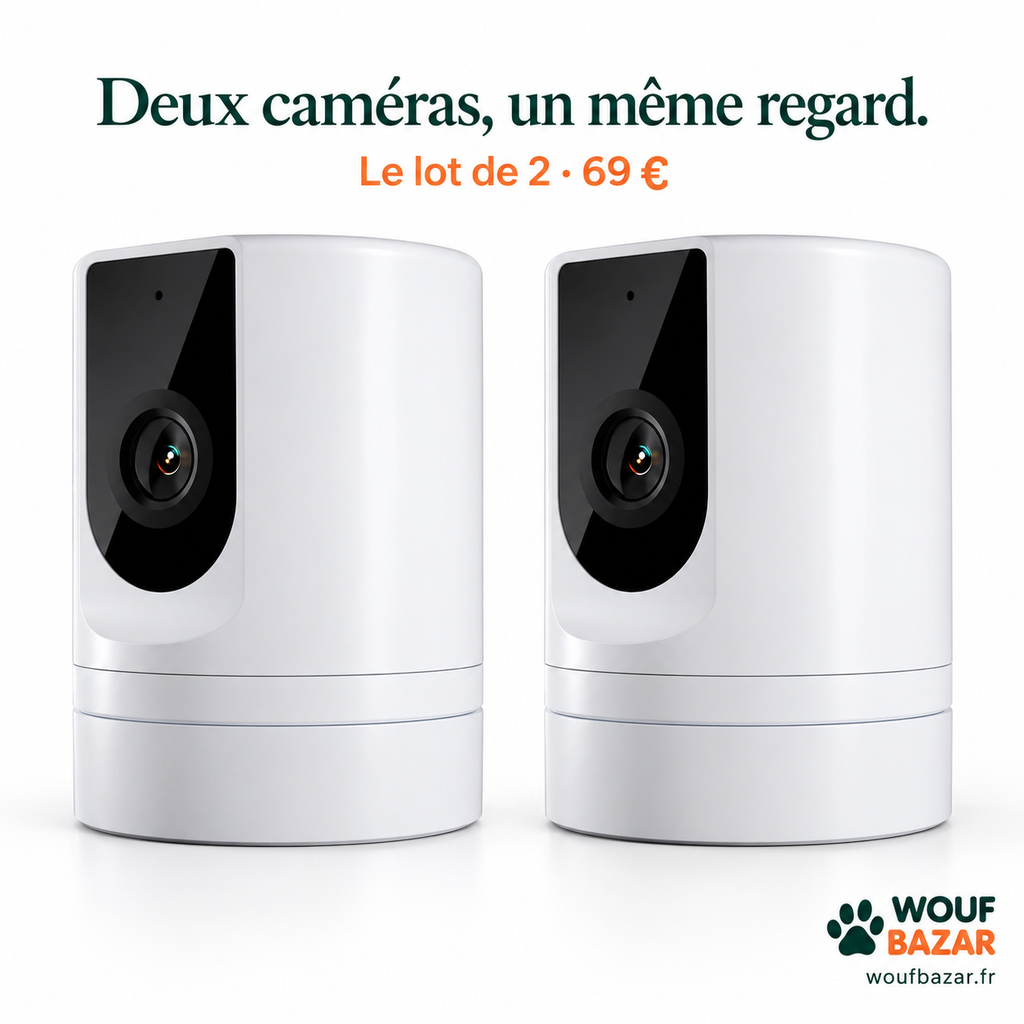 Lot de deux caméras Wi-Fi blanches pour chiens et chats — 69 € le duo