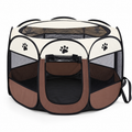 Parc pliable octogonal café et crème pour chiens et chats, photographie sur fond blanc