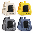 Sac à dos pour chat et très petit chien : blanc cassé, jaune, gris et bleu sur fond blanc