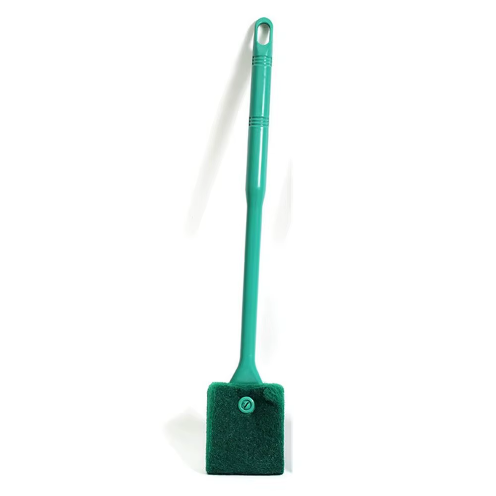 Brosse verte de nettoyage pour vitres d’aquarium sur fond blanc