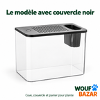 Aquarium transparent vide avec couvercle noir et panier pour plante — modèle vendu, WOUF BAZAR