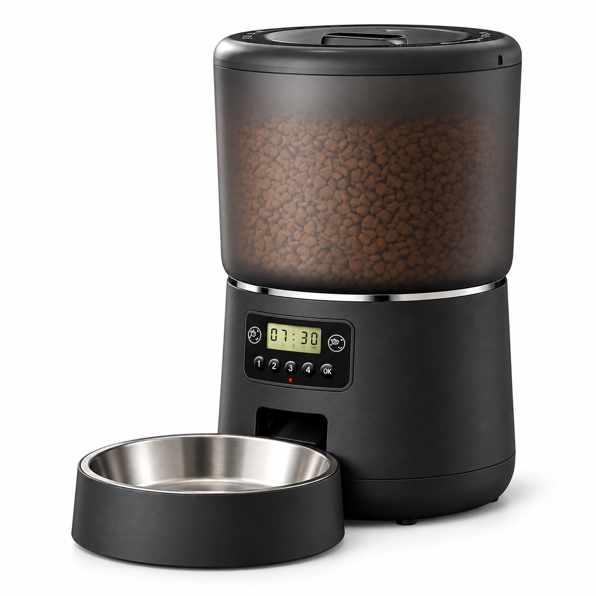 Distributeur automatique 4 L — Gamelle en inox — fond blanc