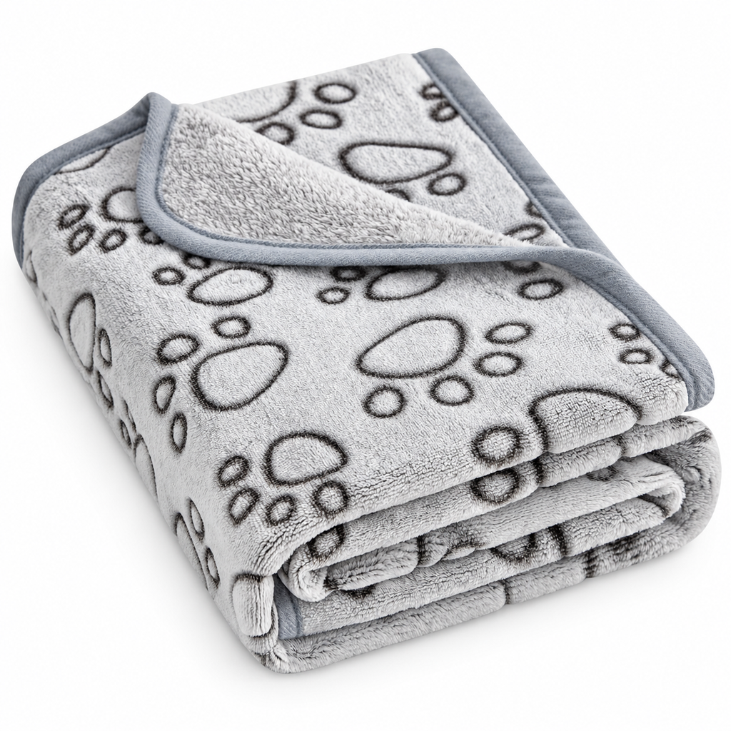 Couverture douce pour chien et chat — Motifs pattes — produit sur fond blanc