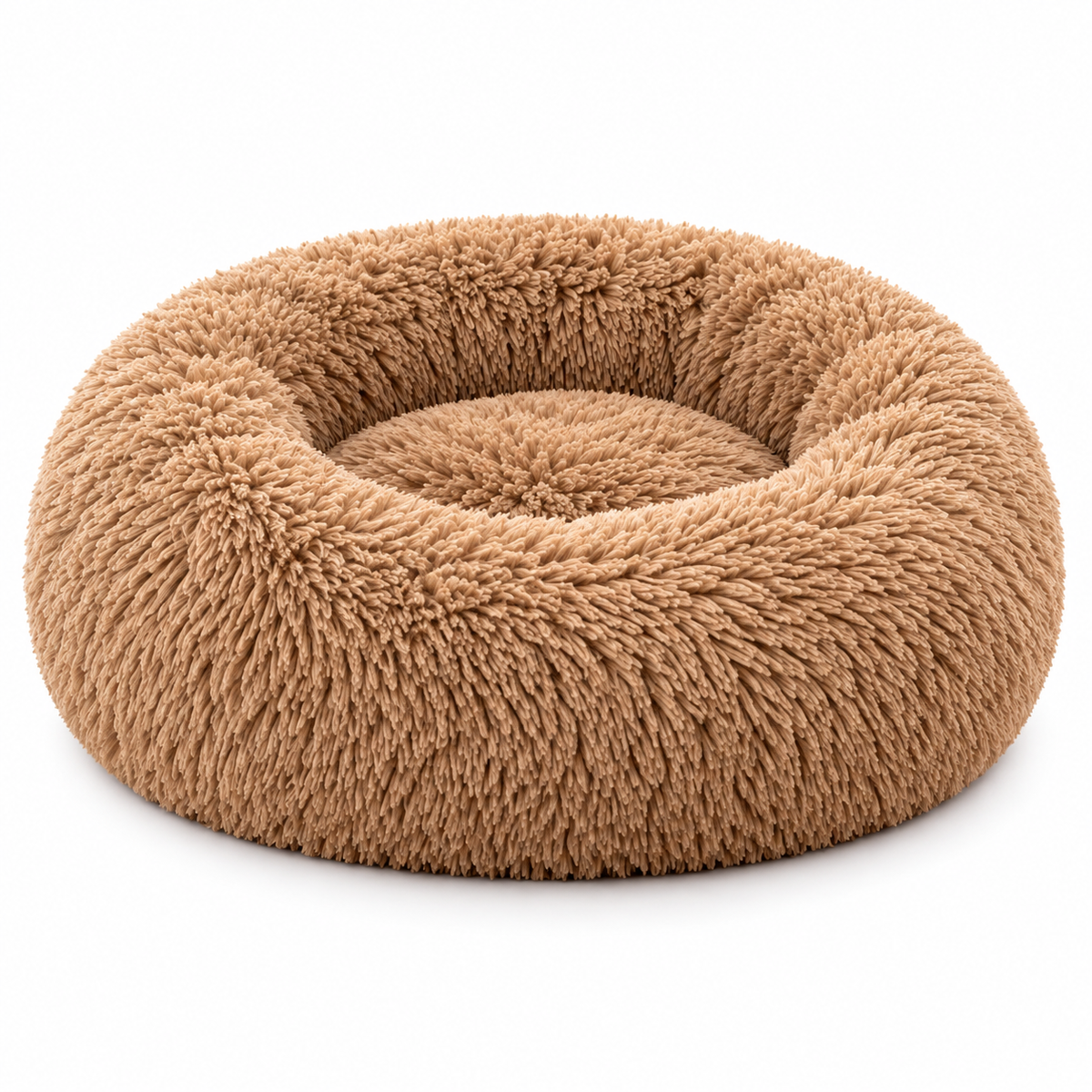 Panier rond en peluche pour chien et chat — Cocon douillet — fond blanc
