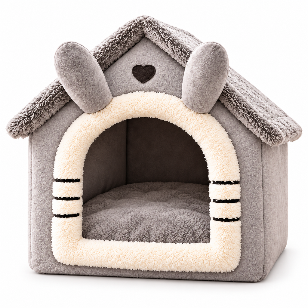 Maison douillette pour chat et petit chien — 3 tailles — produit sur fond blanc