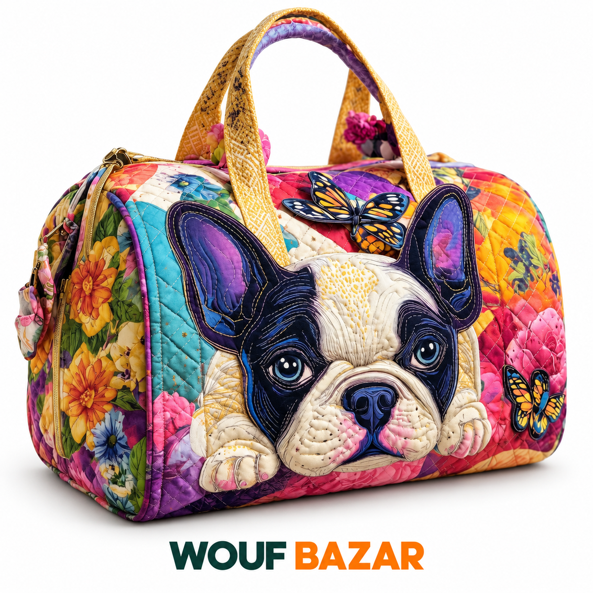 Sac de voyage Compagnons Bouledogue fleuri — WOUF BAZAR