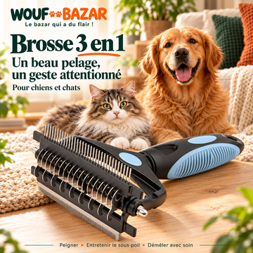 Brosse de toilettage 3 en 1 pour chien et chat — Bleu — produit sur fond blanc