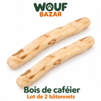 Lot de deux bâtonnets à mâcher en bois de caféier WOUF BAZAR, modèle S.