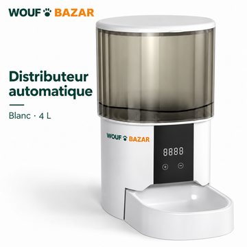 Distributeur automatique blanc classique 4 L — visuel WOUF BAZAR avec logo sur la façade