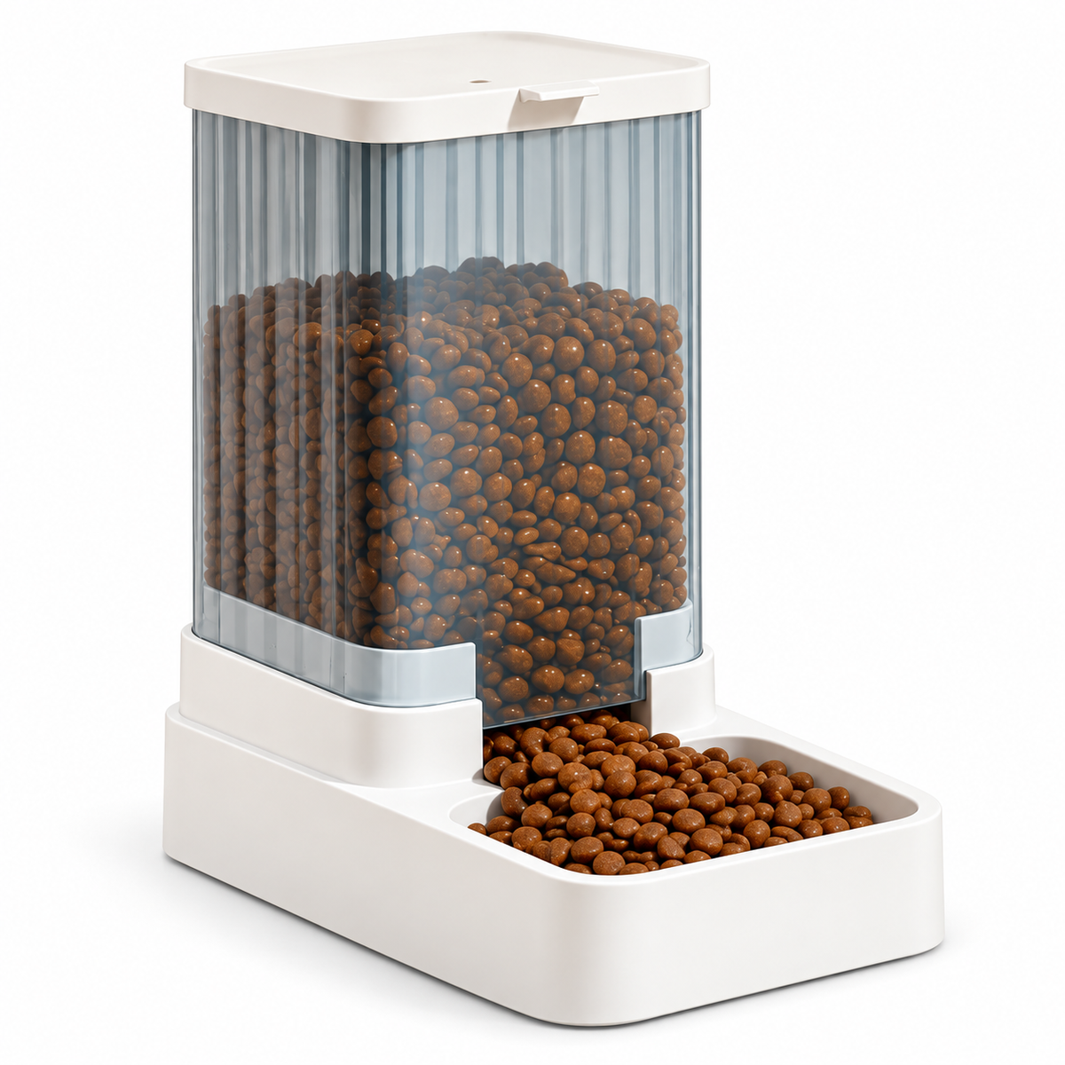 Distributeur par gravité pour chien et chat — Eau ou croquettes — fond blanc