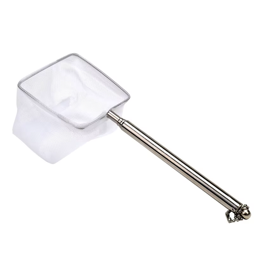 Épuisette carrée télescopique pour aquarium sur fond blanc