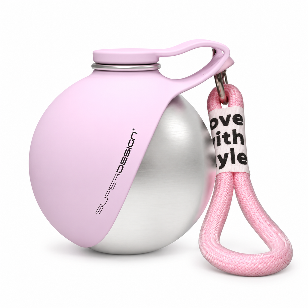 Gourde 285 ml rose unie sur fond blanc