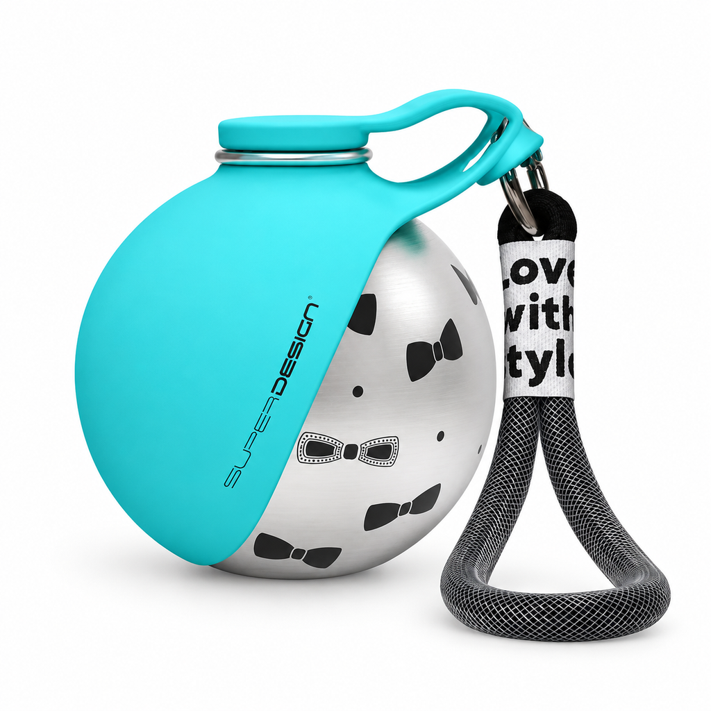 Gourde 285 ml turquoise à motifs sur fond blanc