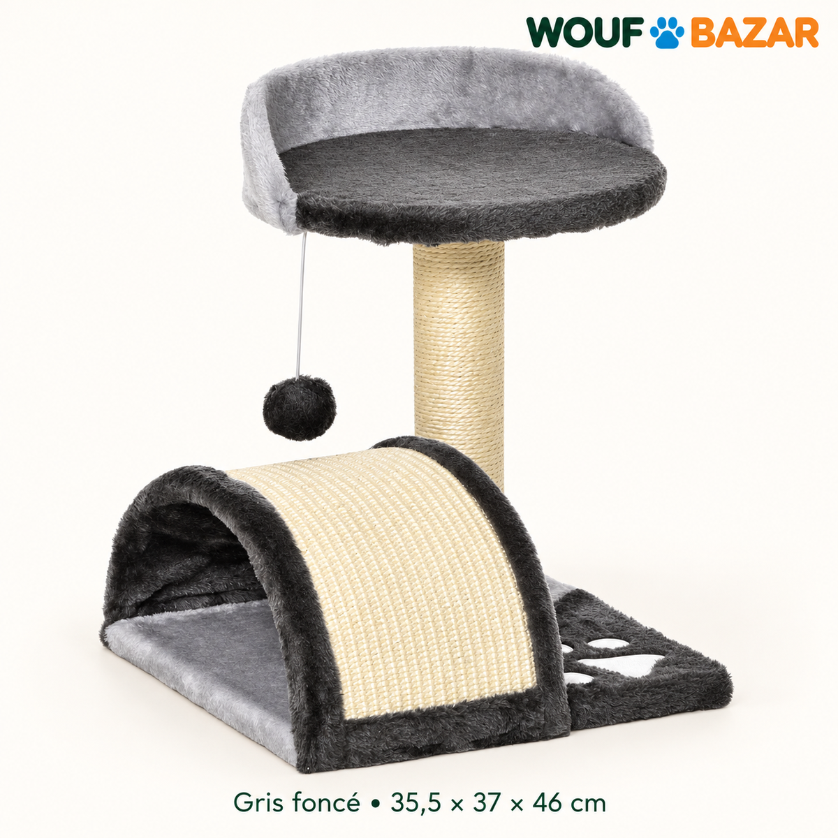 Griffoir compact gris foncé, dimensions 35,5 × 37 × 46 cm — WOUF BAZAR