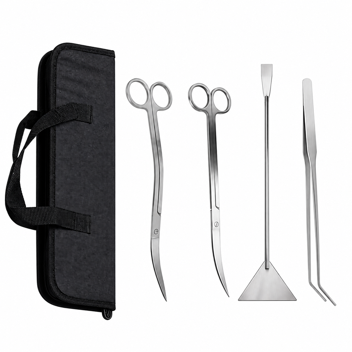 Kit d’aquascaping avec ciseaux ondulés, ciseaux courbés, spatule, pince et étui