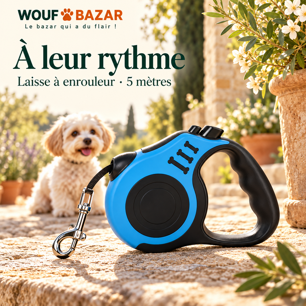 Laisse à enrouleur pour petit chien — 5 m — produit sur fond blanc
