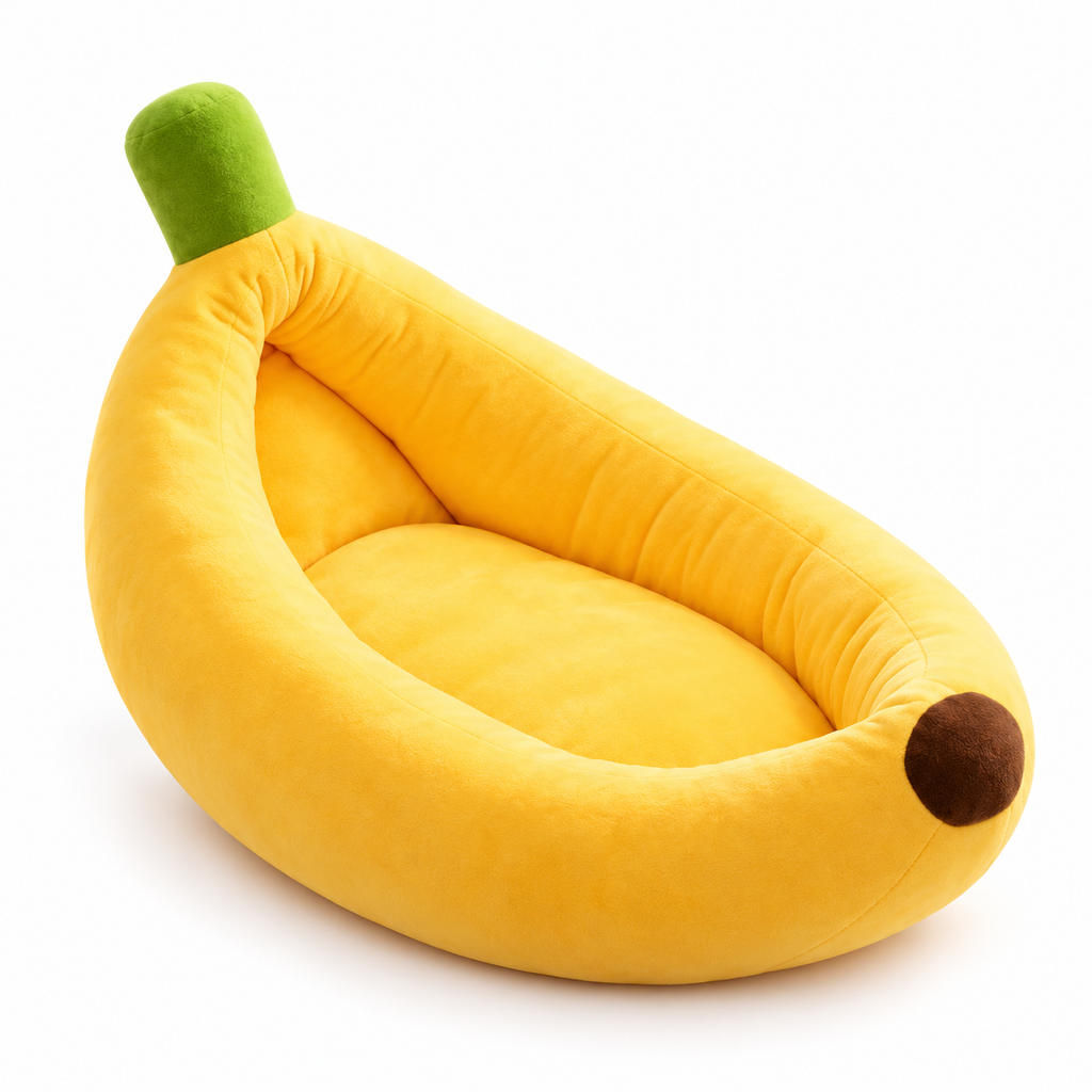 Panier banane douillet pour chien et chat — 4 tailles — produit sur fond blanc