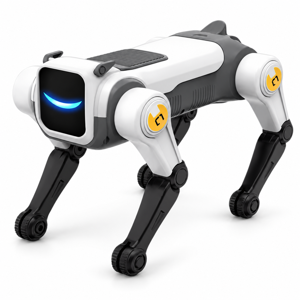 Chien robot télécommandé — Danses et acrobaties — produit sur fond blanc