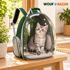 Sac à dos de transport vert armée avec chat en mise en scène — WOUF BAZAR